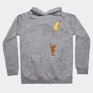 Cute monkey climbing up to banana in pocket design Hoodie